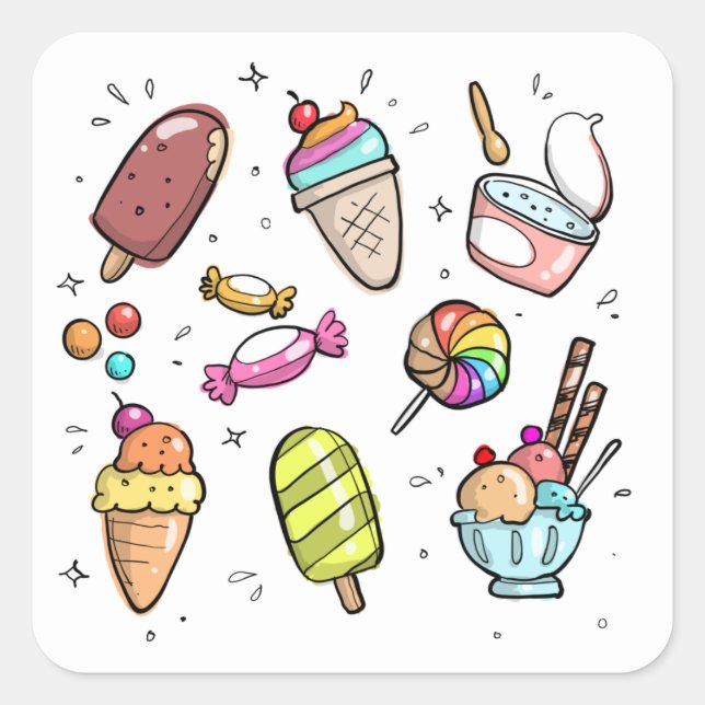 Ice Cream Stickers Fyrkantigt Klistermärke (Framsida)