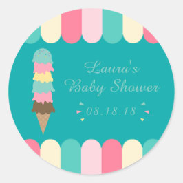 Ice Cream Summer Baby Shower Teal Runt Klistermärke