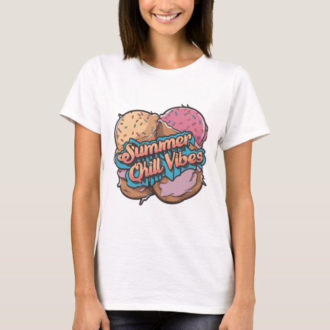 Ice Cream Summer Chill Vibes T Shirt (Framsida)