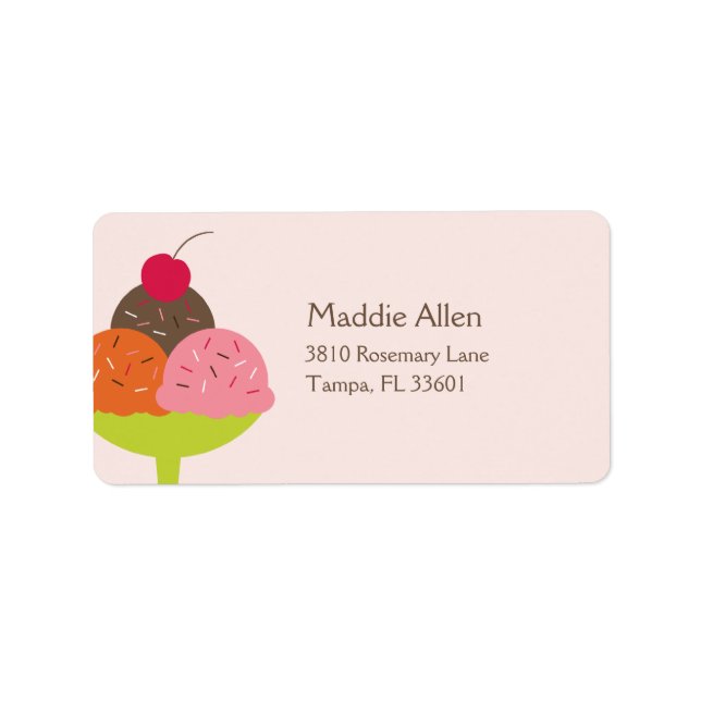 Ice Cream Sundae Birthday Address Label (Rosa) Adressetikett (Framsidan)