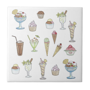 Ice Cream Sundae Collage White Kakelplatta
