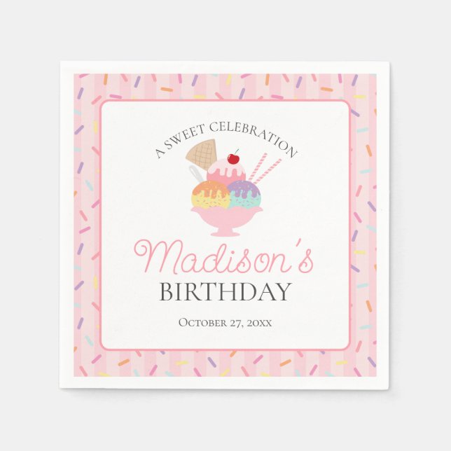 Ice Cream Sundae Heres the Scoop Sweet Birthday Pappersservett (Framsidan)