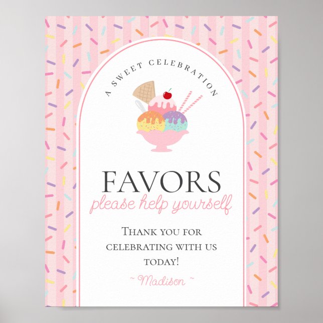 Ice Cream Sundae Heres the Scoop Sweet Favors Sign Poster (Framsidan)