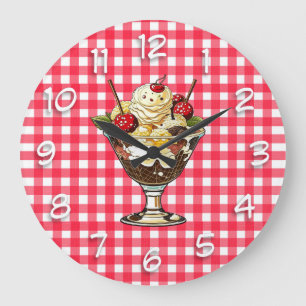 Ice Cream Sundae med Cherries Red Checkered Stor Klocka