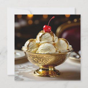 Ice Cream Sundae med Guld Syrup Blank Kort