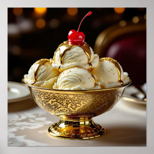 Ice Cream Sundae med Guld Syrup Blank Poster