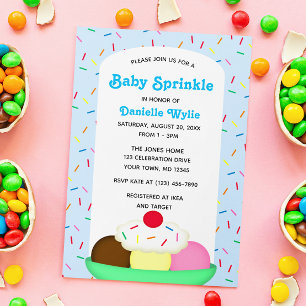 Ice Cream Sundae med Sprinkles Blue Baby Sprinkle Inbjudningar