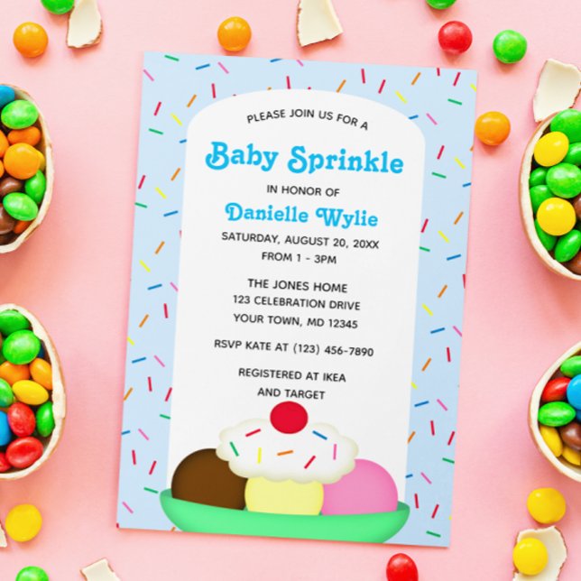 Ice Cream Sundae med Sprinkles Blue Baby Sprinkle Inbjudningar (Skapare uppladdad)