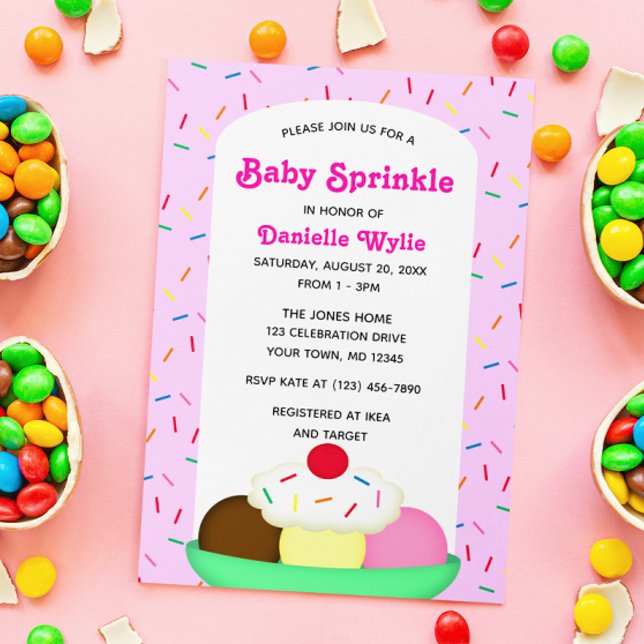 Ice Cream Sundae med Sprinkles Rosa Baby Sprinkle Inbjudningar (Skapare uppladdad)