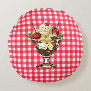 Ice Cream Sundae och Shake Red Checkered Rund Kudde
