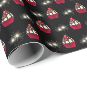 Ice Cream Sundae och Sparkler på Black Presentpapper