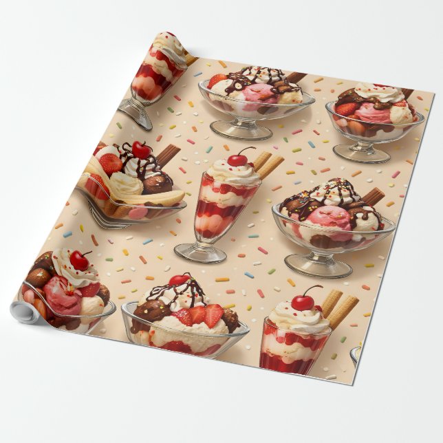 Ice cream sundae premium wrapping paper presentpapper (Utrullad)