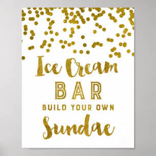 Ice Cream Sundae Pub Sign Guld Confetti Poster