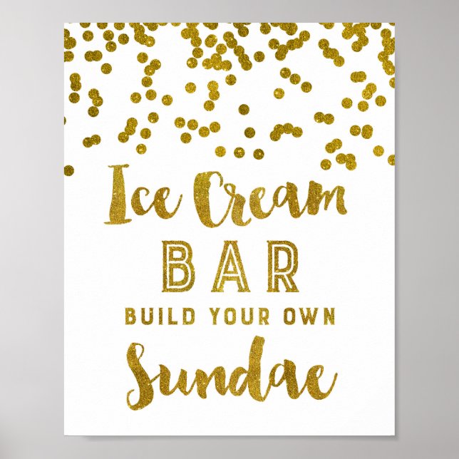 Ice Cream Sundae Pub Sign Guld Confetti Poster (Framsidan)