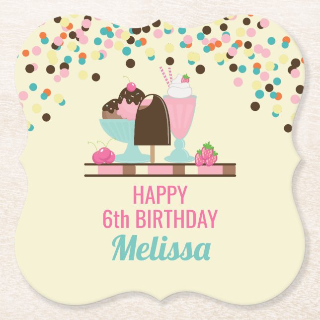 Ice Cream Sundae Summery Treats Birthday Underlägg Papper (Framsida)
