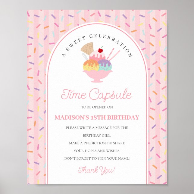Ice Cream Sundae Sweet One Birthday Time Capsule Poster (Framsidan)
