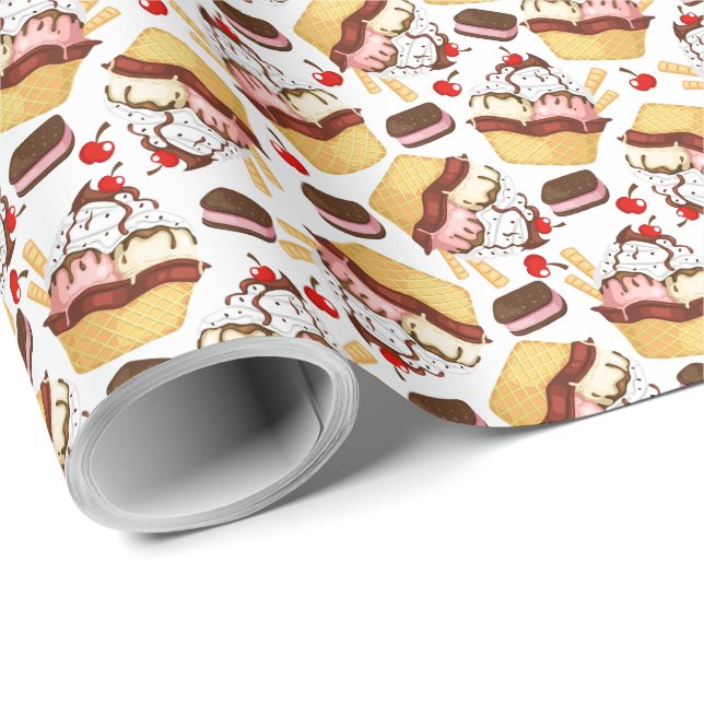 Ice Cream Sundae Wrapping Papper Presentpapper (Rullad Hörn)