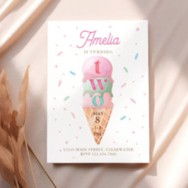 Ice Cream Sweet 2nd Birthday Party Inbjudningar