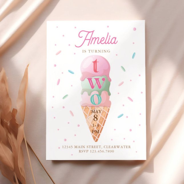 Ice Cream Sweet 2nd Birthday Party Inbjudningar (Skapare uppladdad)