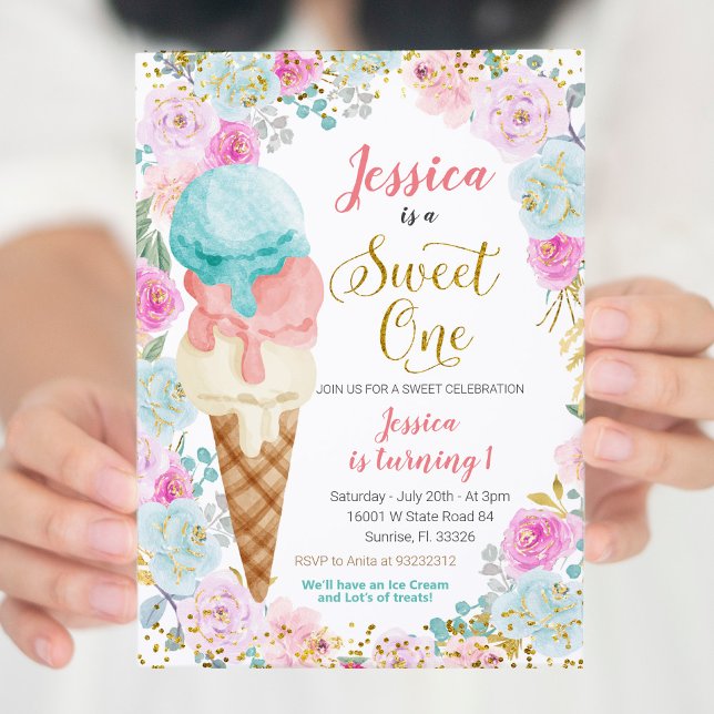 Ice Cream Sweet ONE Birthday Call Inbjudningar (Skapare uppladdad)