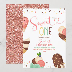 Ice Cream Sweet One First Birthday Call Inbjudningar