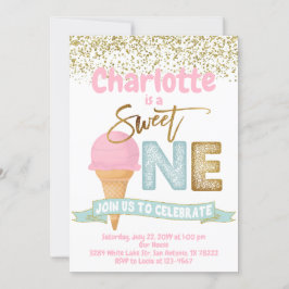 Ice Cream Sweet One Guld Sprinkles 1st Birthday Inbjudningar