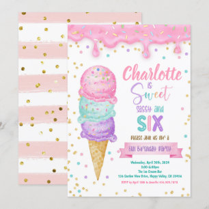 Ice Cream Sweet Sassy och Sex 6e Födelsedagsfest Inbjudningar