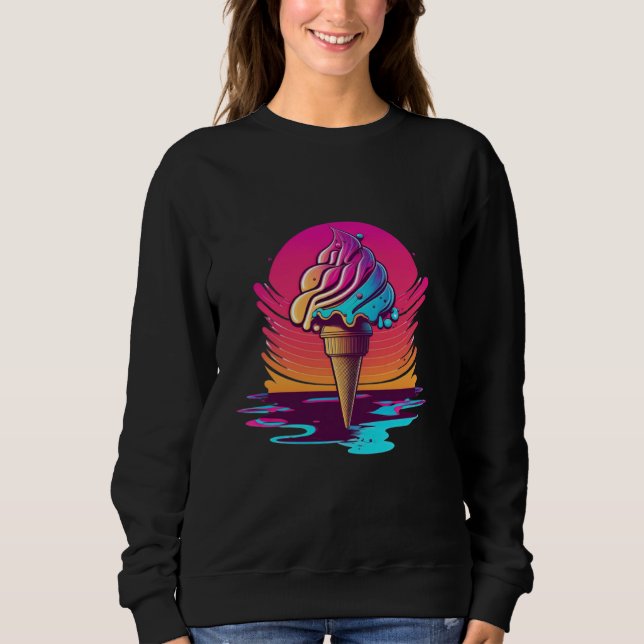 Ice Cream Synthwave 80s Retrowave Aesthetic T Shirt (Framsida)