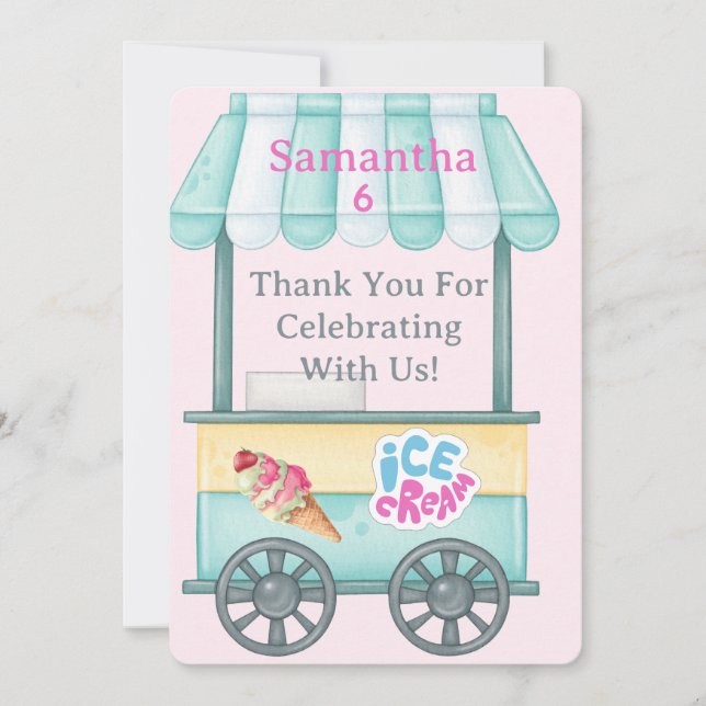 Ice Cream Thank You Card, Samantha Birthday Thank  Tack Kort (Framsida)