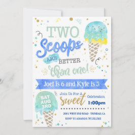 Ice Cream Two Scoops Birthday Investigations Boys Inbjudningar