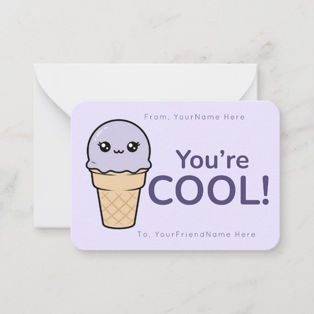Ice Cream Valentine Classroom Card – You’re Cool Anteckningskort (Framsida)