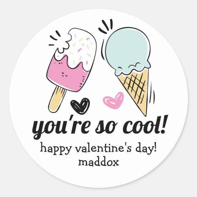 Ice Cream Valentine Sticker Runt Klistermärke (Framsida)