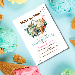 Ice Cream Waffle What's Scoop Gender Reveal Inbjudningar