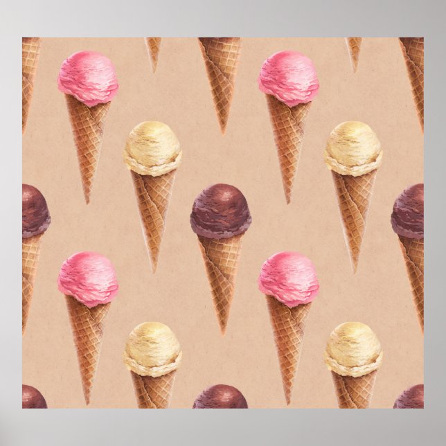 Ice Cream Watercolor Seamless Illustration Poster (Framsidan)