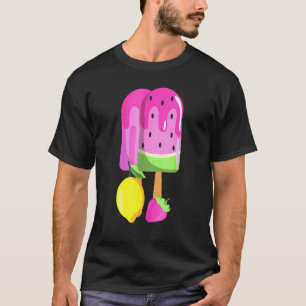 Ice Cream Watermelon Strawberry Lemon Ice Pop Rosa T Shirt