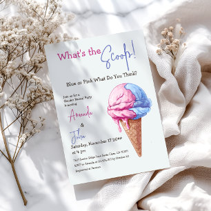 Ice Cream What's Scoop Blue Rosa Gender Reveal Inbjudningar