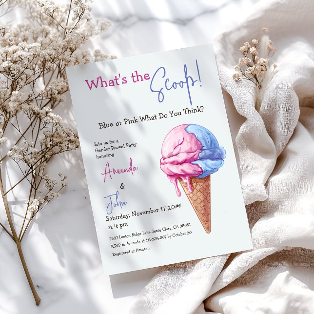 Ice Cream What's Scoop Blue Rosa Gender Reveal Inbjudningar (Skapare uppladdad)