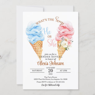 Ice Cream What's Scoop Gender Reveal Han eller hon Inbjudningar