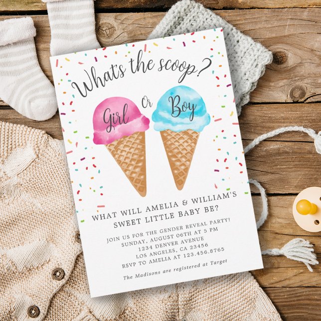 Ice Cream What's Scoop Gender Reveal Party Inbjudningar (Ice Cream What's The Scoop Gender Reveal Party Invitation)