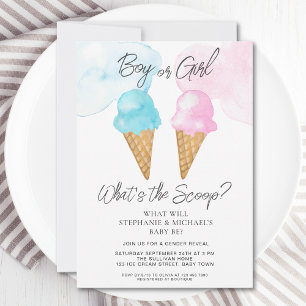 Ice Cream What's Scoop Gender Reveal Party Inbjudningar