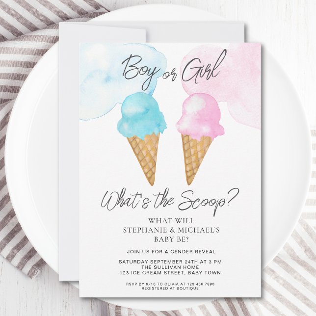 Ice Cream What's Scoop Gender Reveal Party Inbjudningar (Skapare uppladdad)