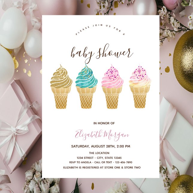 Ice Creams Rosa Stripe Baby Shower Inbjudningar (Skapare uppladdad)