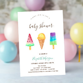 Ice Creams Rosa Stripe Summer Baby Shower Inbjudningar