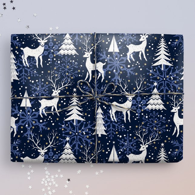 Ice Crystal jul Hjort Cobalt Blue Presentpapper (Skapare uppladdad)
