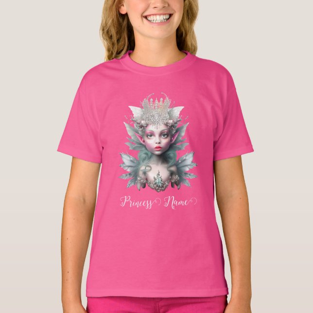 Ice fairy princess glitter rhinestone krona rosa t shirt (Framsida)