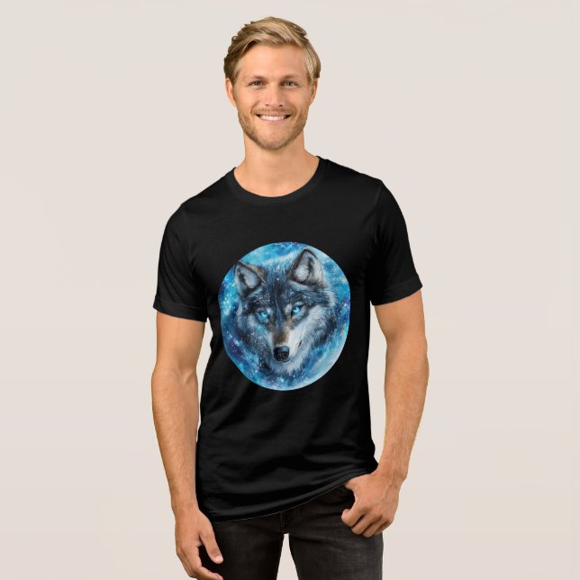 Ice Galaxy Wolf with Blue Eyes T Shirt (Framsida Full)