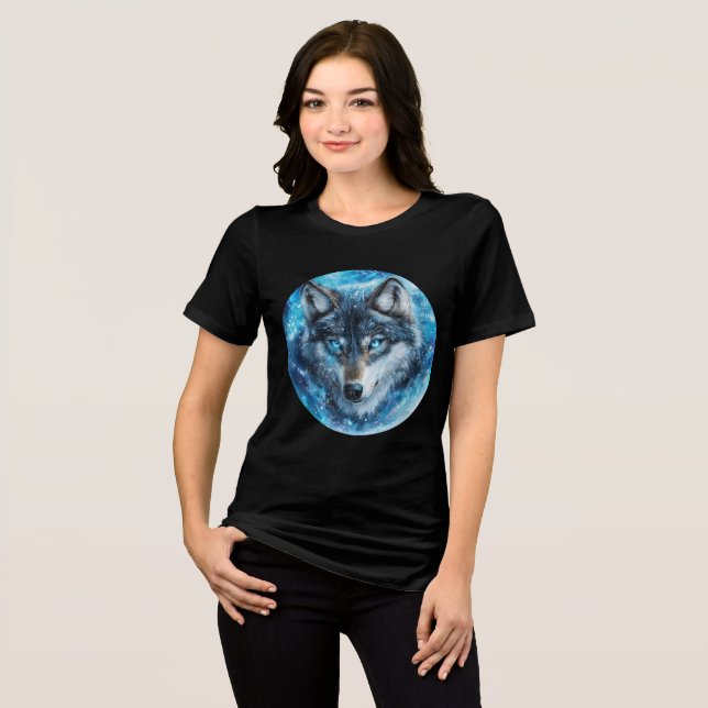 Ice Galaxy Wolf with Blue Eyes T Shirt (Framsida Full)