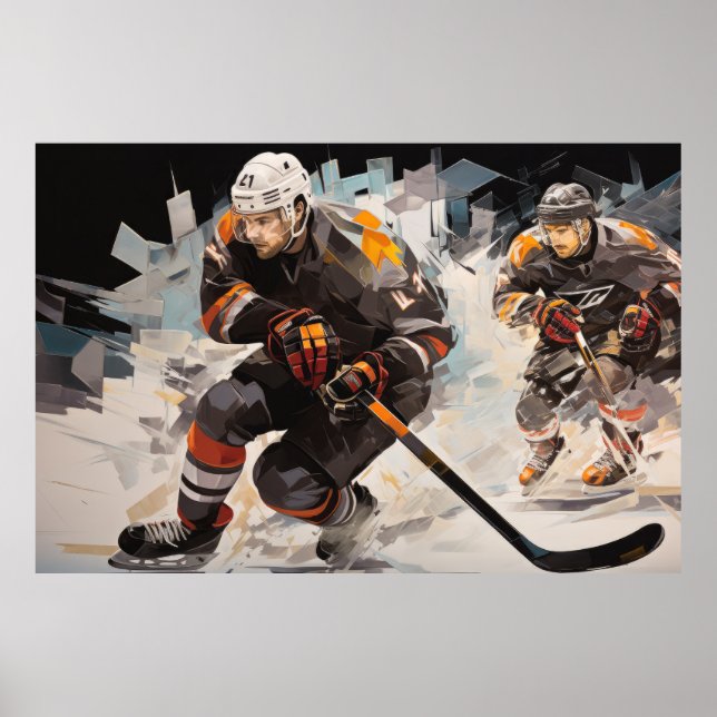 Ice Hockey Action Sport Painting Abstrakt Art Deco Poster (Framsidan)
