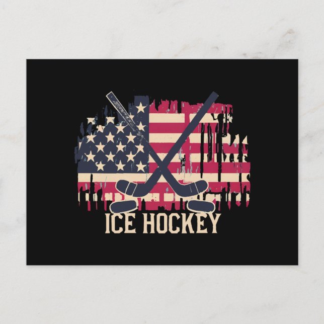 Ice Hockey - American Flagga Vykort (Framsida)