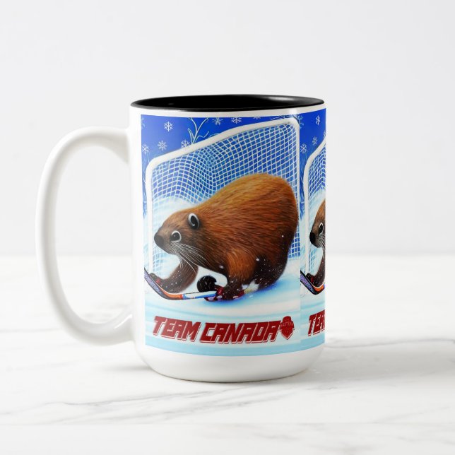 Ice Hockey Beaver Two-Tone Coffee Mugg (Vänster)